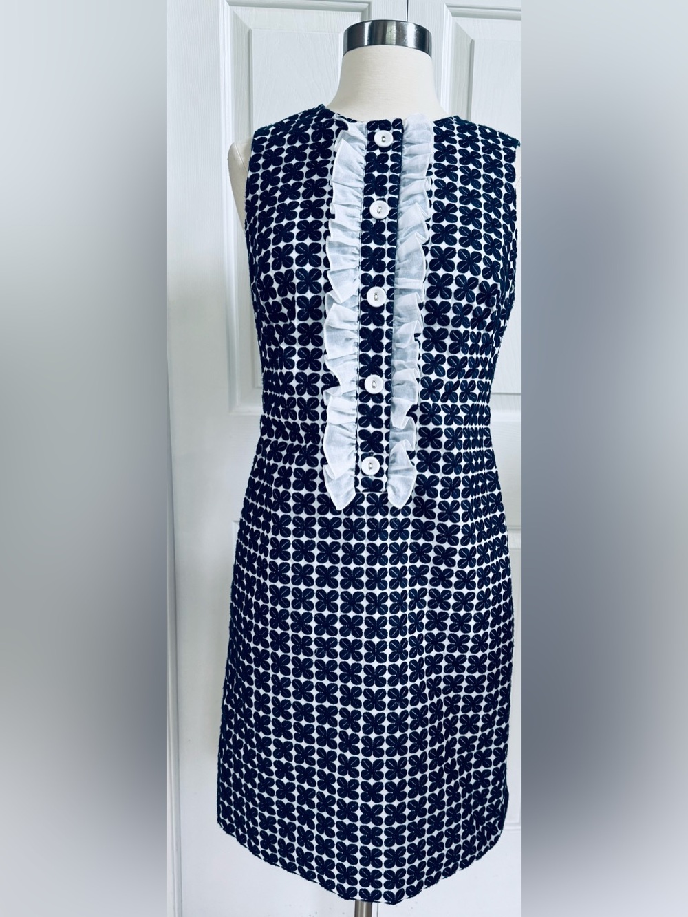 Shoshanna Blue and White Ruffled Sleeveless Mini Dress size 8